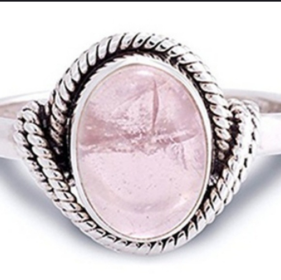 Sterling Silver Pink Rose Quartz Ring Size 6 - Picture 2 of 4